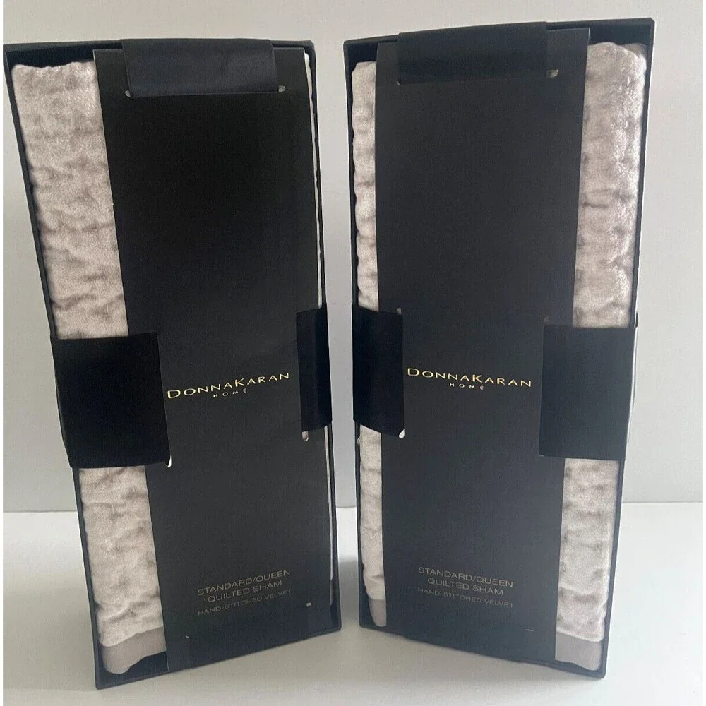 Donna Karan Standard Queen Quilted Pillow Shams Set of 2 Platinum Gray Velvet